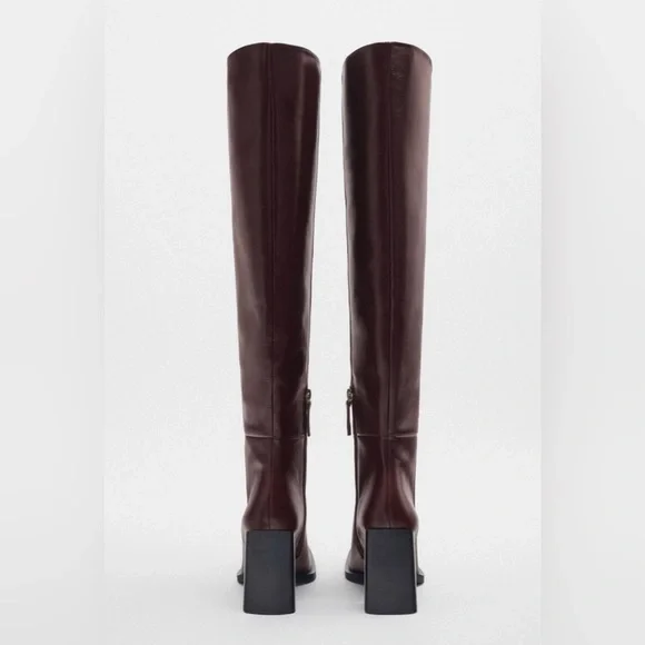 Zara leather boots brown square toe - Picture 2 of 9